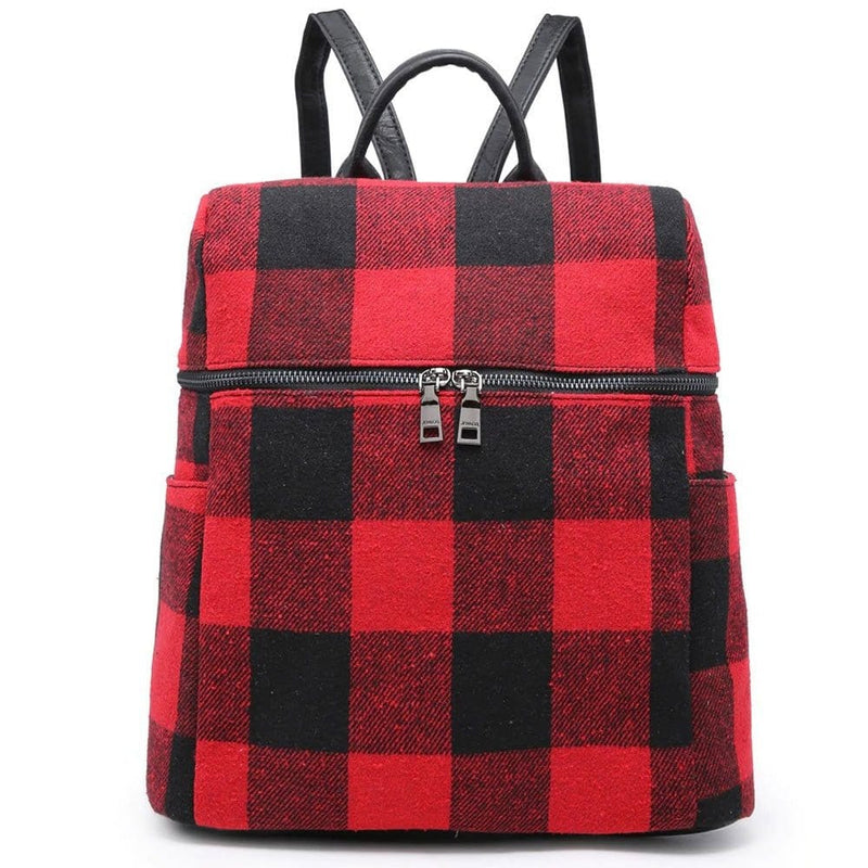 BP1795PLD Buffalo Plaid Zipper Top Backpack - MiMi Wholesale
