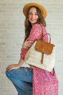 BP1919 Two Tone Textured Backpack w/ Whipstitch Design - MiMi Wholesale