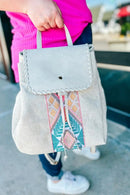 BP1919TRB Saffron Tribal Fabric Backpack w/ Whipstitch - MiMi Wholesale