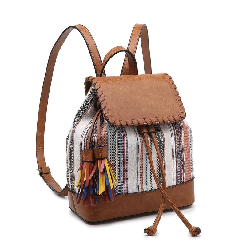BP1987 Flap-Over Drawstring Backpack w/ Tassel - MiMi Wholesale