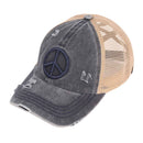 BT1017 Distressed Embroidered Peace Sign Cross Cross High Pony Baseball Cap - MiMi Wholesale