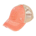 BT1017 Distressed Embroidered Peace Sign Cross Cross High Pony Baseball Cap - MiMi Wholesale