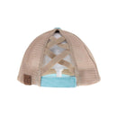 BT1017 Distressed Embroidered Peace Sign Cross Cross High Pony Baseball Cap - MiMi Wholesale