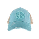 BT1017 Distressed Embroidered Peace Sign Cross Cross High Pony Baseball Cap - MiMi Wholesale