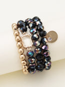 CB2143 Multi Crystal Coin Charm Bracelet Set - MiMi Wholesale