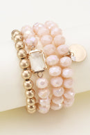 CB2143 Multi Crystal Coin Charm Bracelet Set - MiMi Wholesale