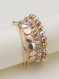 CB2146 Mixed Metallic Beads And Chain Bracelet Set - MiMi Wholesale