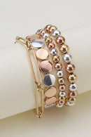 CB2146 Mixed Metallic Beads And Chain Bracelet Set - MiMi Wholesale