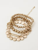 CB2146 Mixed Metallic Beads And Chain Bracelet Set - MiMi Wholesale