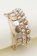 CB2146 Mixed Metallic Beads And Chain Bracelet Set - MiMi Wholesale