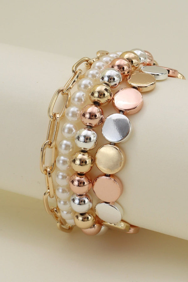 CB2166 Multi Pearl Chain Bracelet Set - MiMi Wholesale