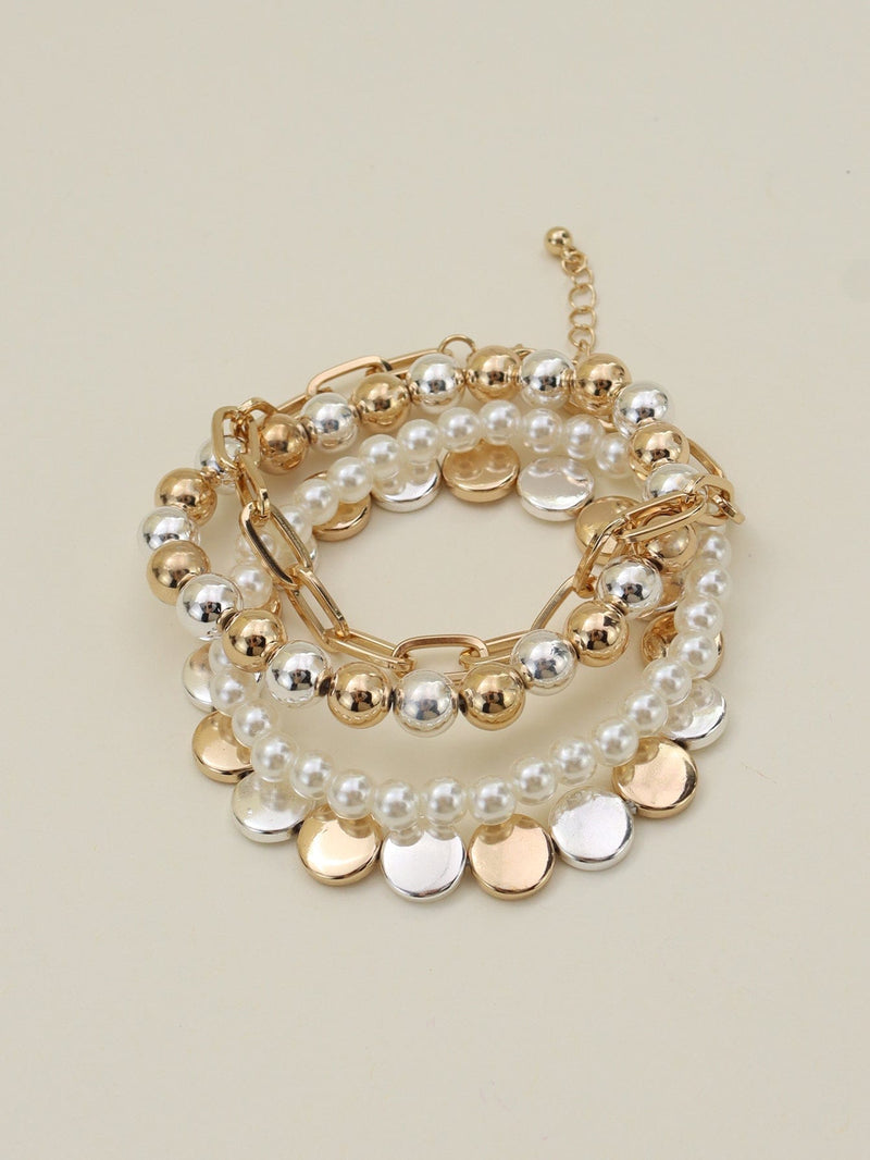 CB2166 Multi Pearl Chain Bracelet Set - MiMi Wholesale