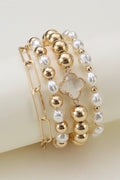 CB2170 Shiny Multi Clover Beaded and Chain Bracelet Set - MiMi Wholesale