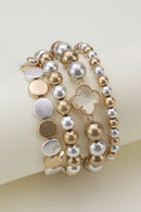 CB2171 Metallic Clover Beaded Bracelet Set - MiMi Wholesale