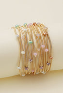 CB2176 Rhinestone Beads and Coil Stretch Bracelet Set - MiMi Wholesale