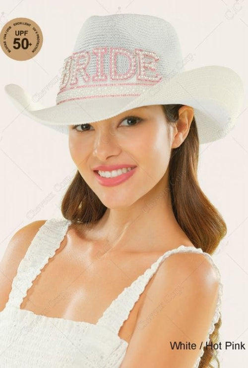 NWT White Sparkly Beaded \'BRIDE\' Crochet Cowboy Hat Bedazzled Bride Cowboy Hat – Sparkling Rhinestone Cowgirl  main image 4