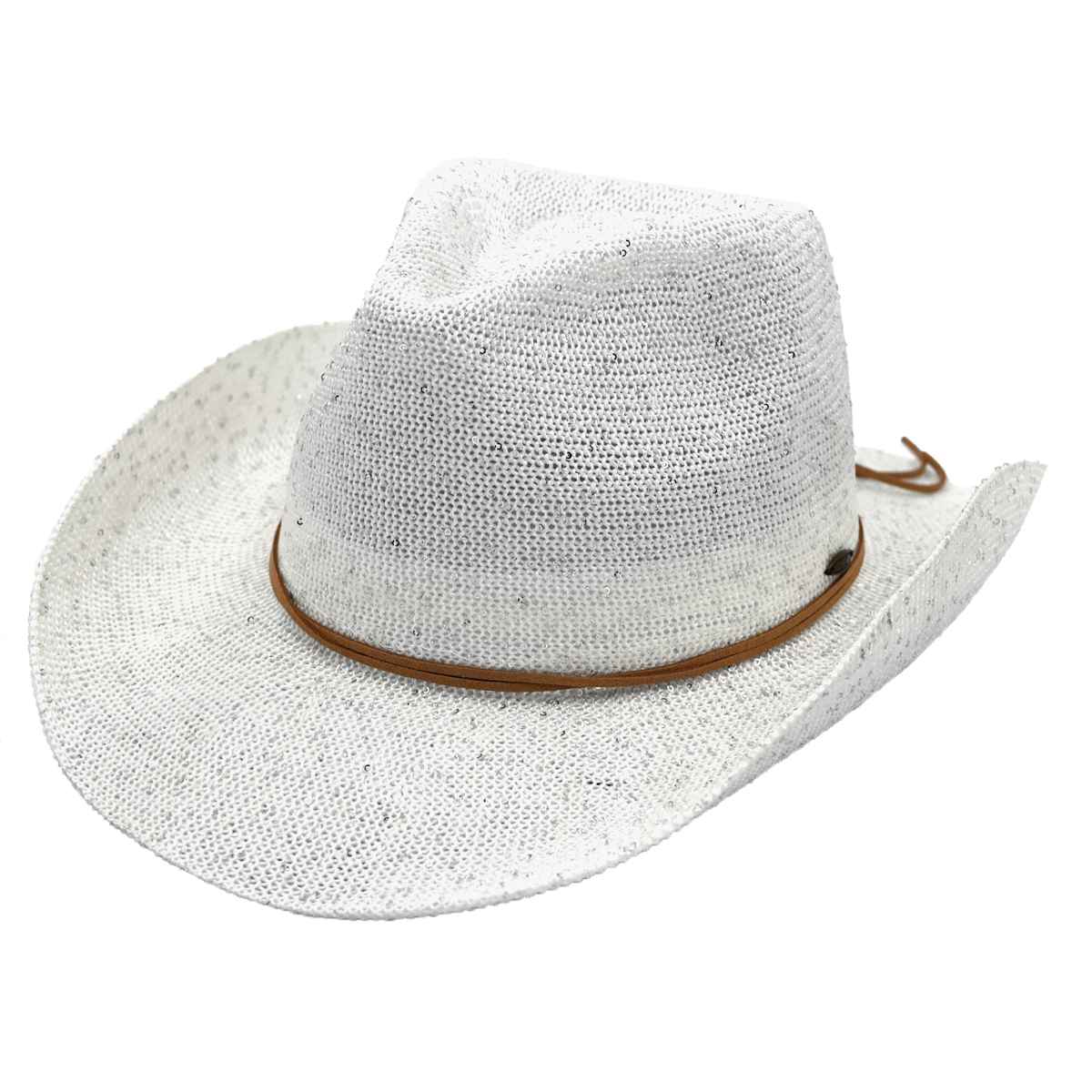 CBC03 C.C Brand Sequin Detail Cowboy Hat With Suede Trim - MiMi Wholesale