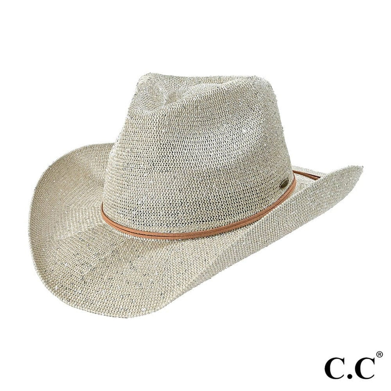 CBC03 C.C Brand Sequin Detail Cowboy Hat With Suede Trim - MiMi Wholesale
