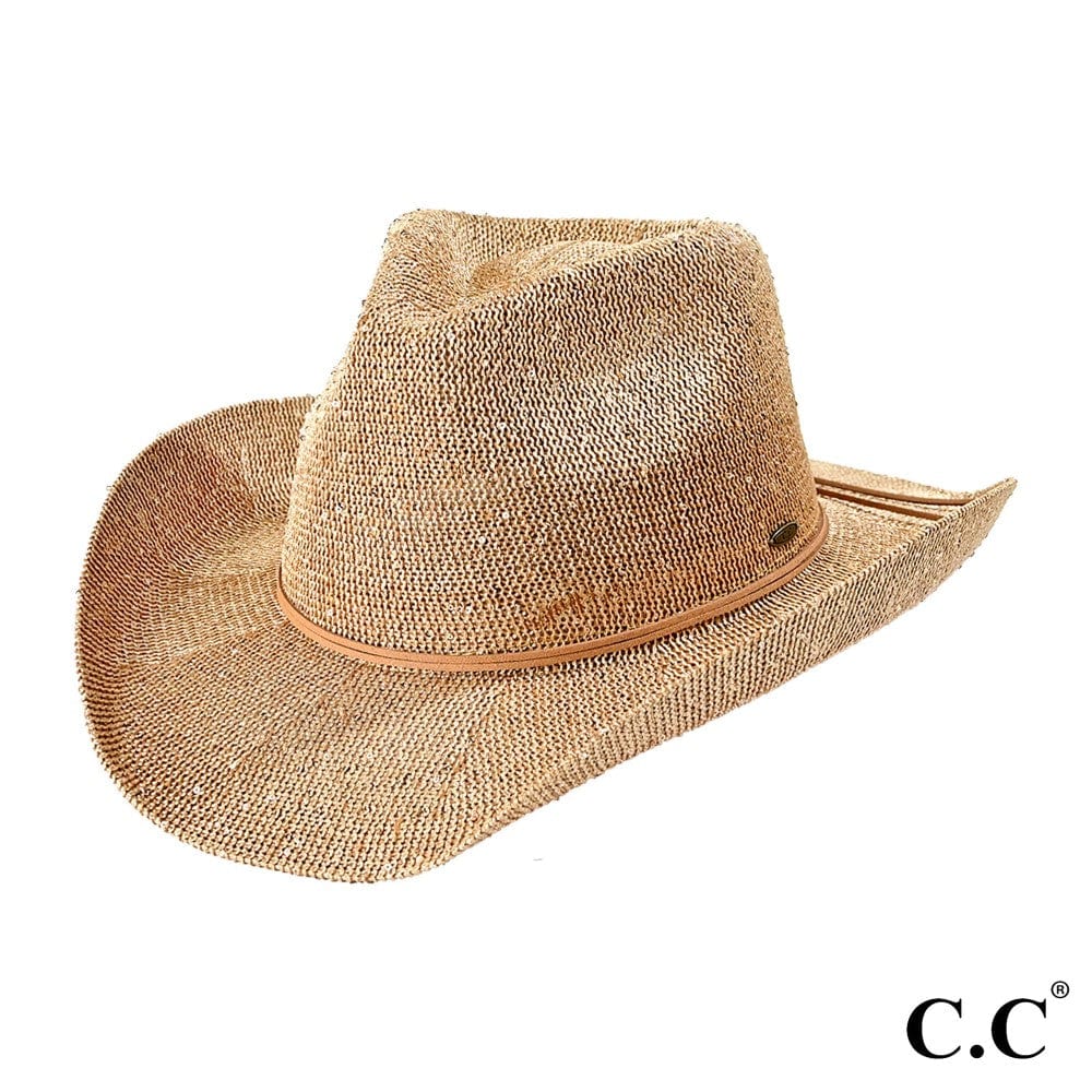 CBC03 C.C Brand Sequin Detail Cowboy Hat With Suede Trim - MiMi Wholesale