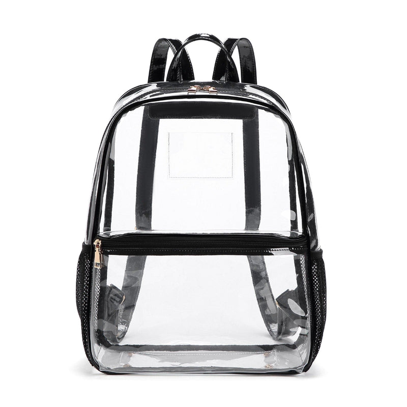 CL102N Bailey Clear Mesh Pocket Leather Strap Backpack - MiMi Wholesale