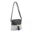 CL6201 Checker Fashion Crossbody Bag with Tassel - MiMi Wholesale