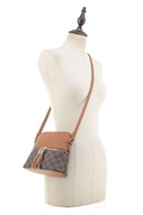 CL6201 Checker Fashion Crossbody Bag with Tassel - MiMi Wholesale