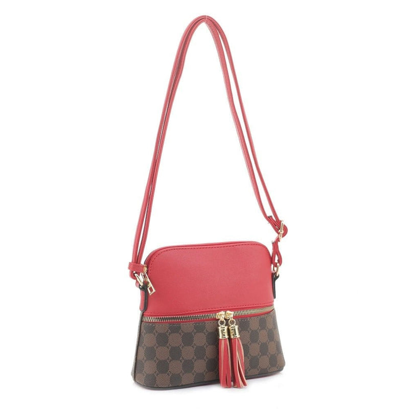 CL6201 Checker Fashion Crossbody Bag with Tassel - MiMi Wholesale