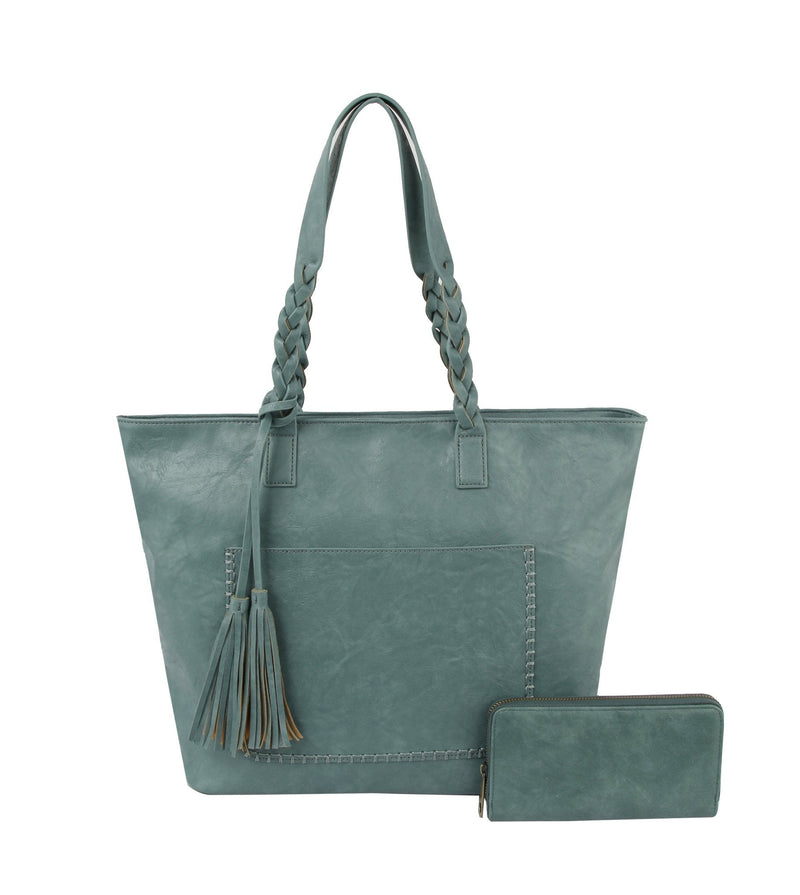 CMS019-1W 2-in-1 Braided Handle with Tassel Tote Bag - MiMi Wholesale