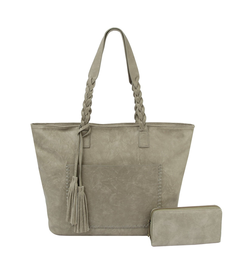 CMS019-1W 2-in-1 Braided Handle with Tassel Tote Bag - MiMi Wholesale