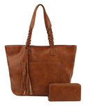 CMS019-1W 2-in-1 Braided Handle with Tassel Tote Bag - MiMi Wholesale
