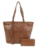 CMS019-1W 2-in-1 Braided Handle with Tassel Tote Bag - MiMi Wholesale
