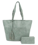 CMS019-1W 2-in-1 Braided Handle with Tassel Tote Bag - MiMi Wholesale