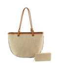 CMS031-1W Linen Canvas 2 in 1 Shopper Bag and Wallet - MiMi Wholesale