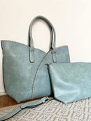 COL0012 2-in-1 Stitch Trim Detail Shoulder/Tote Set Bag - MiMi Wholesale