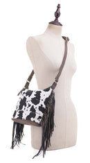 CW20307 Western Style Cow print with Fringe Crossbody - MiMi Wholesale