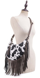 CW20309 Western Style Cow Fringe Hobo/Crossbody bag - MiMi Wholesale