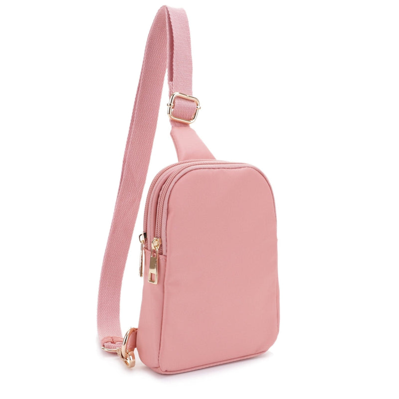 DJ15042N Britney Nylon Double Zipper Mini Sling Bag - MiMi Wholesale