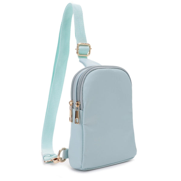 DJ15042N Britney Nylon Double Zipper Mini Sling Bag - MiMi Wholesale