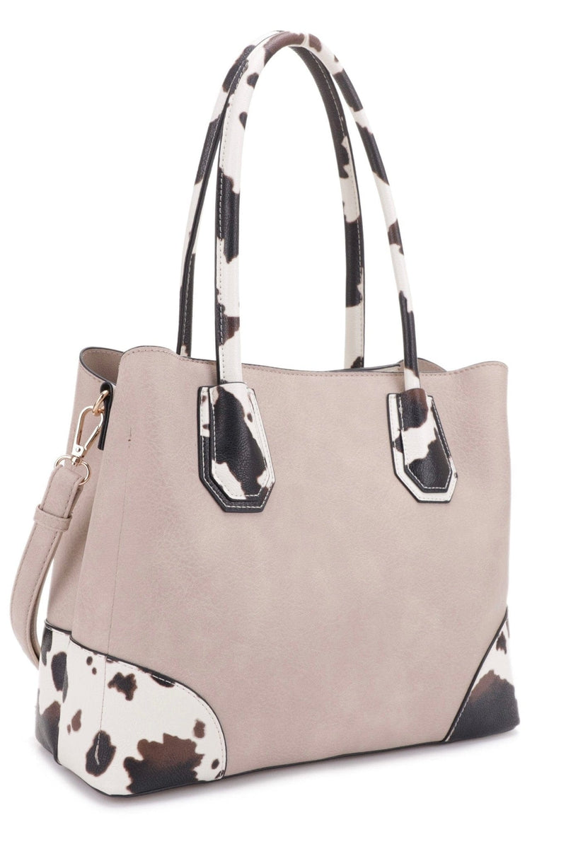 DJ1526C Rebecca Cow Trim Top Handle Handbag - MiMi Wholesale