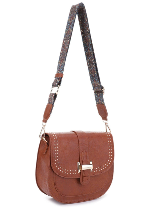 DJ60119 Portia Crossbody With Stud Details and Printed Guitar Strap - MiMi Wholesale