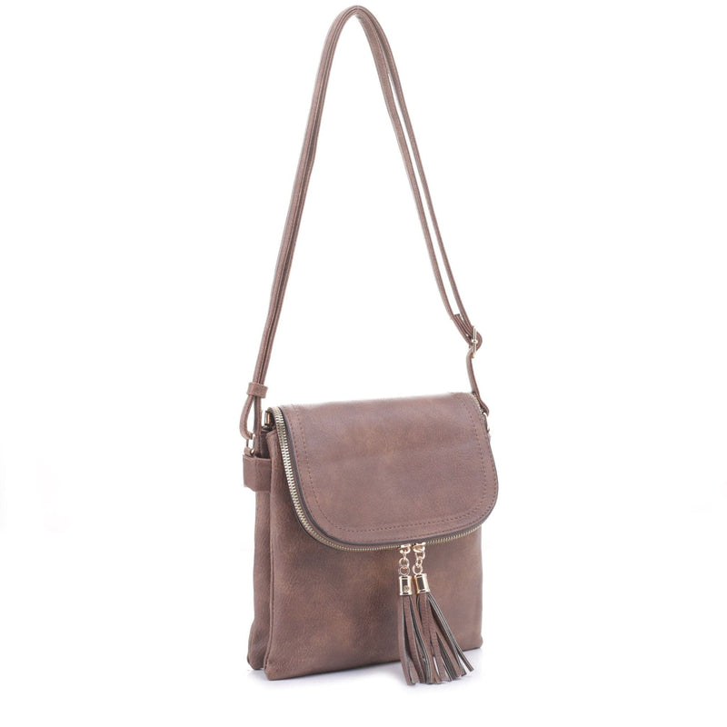 DJ96152 BJ6152 Monogrammable Flap-over Two Compartment Crossbody With Tassels - MiMi Wholesale