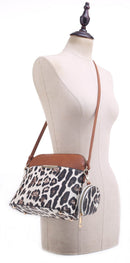DS95314L2-6 Snow Leopard Front Pocket Dome Crossbody w/ Earbud Case - MiMi Wholesale
