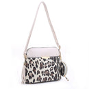 DS95314L2-6 Snow Leopard Front Pocket Dome Crossbody w/ Earbud Case - MiMi Wholesale