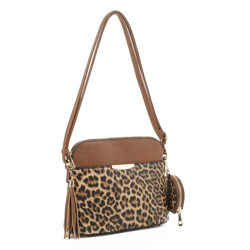 DS95314L2 Leopard Dome Crossbody w/ Earbud Case - MiMi Wholesale