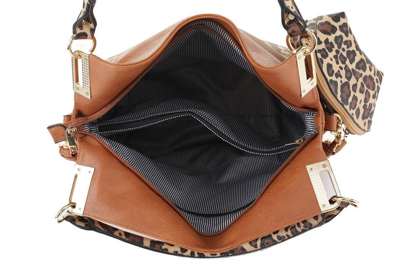 DS96227 2pc Leopard Hobo Handbag Set - MiMi Wholesale