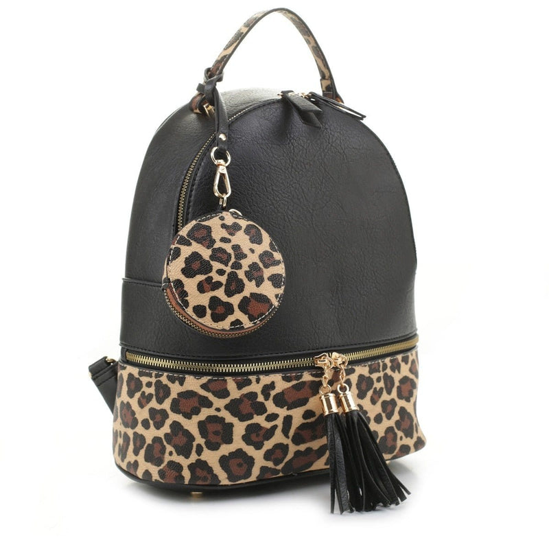 DS96255LR Leopard Print Blocking Dome Backpack w/ Earbud Case - MiMi Wholesale