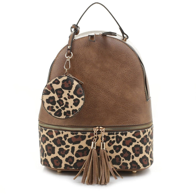 DS96255LR Leopard Print Blocking Dome Backpack w/ Earbud Case - MiMi Wholesale