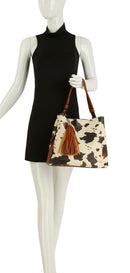 DV0729 Woven Handle Cow Satchel - MiMi Wholesale