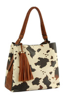 DV0729 Woven Handle Cow Satchel - MiMi Wholesale