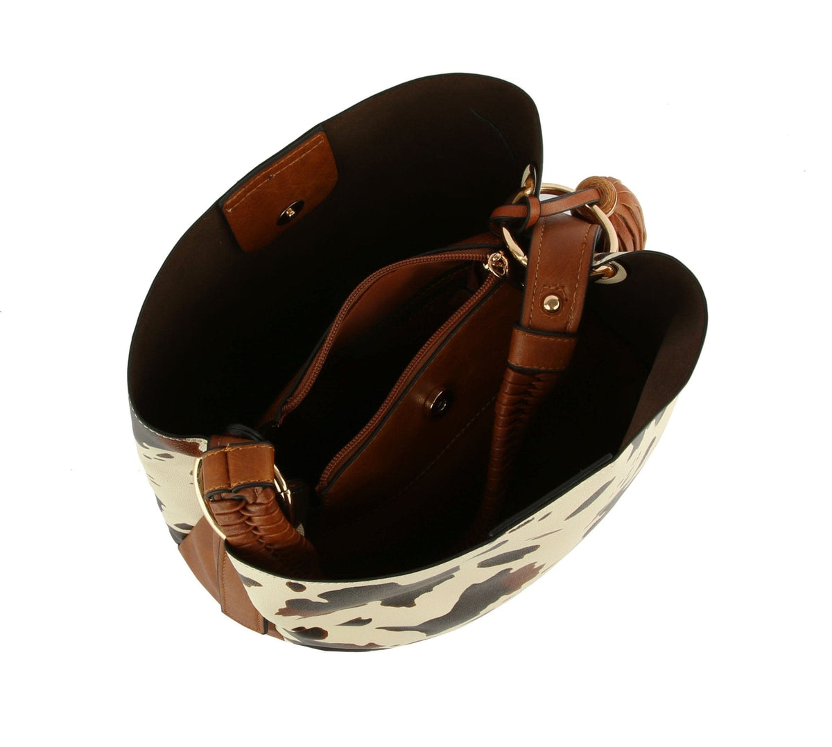 DV0729 Woven Handle Cow Satchel - MiMi Wholesale